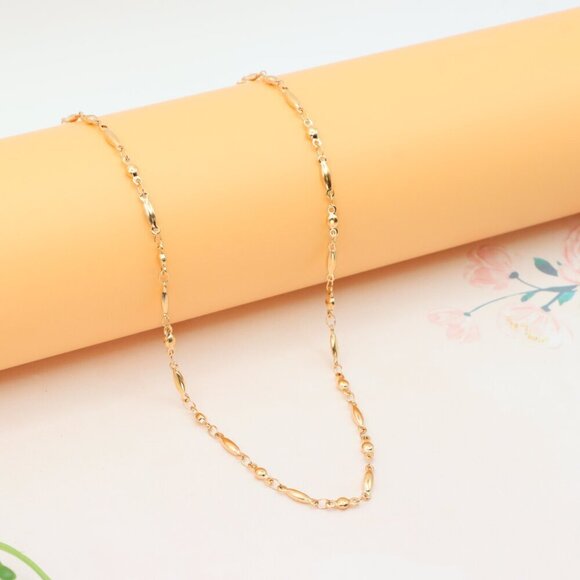 Rose Gold Plated Brass Necklace with Oval & Bead Link, XPNL0281 - Picture 6 of 12